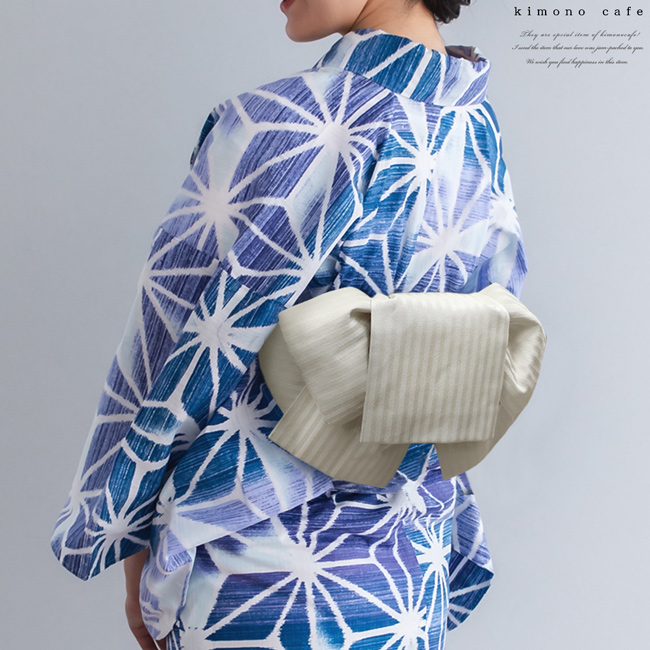 kimono cafe 浴衣帯 作り帯 七宝柄 ストライプ 格子 グレー kimono cafe 浴衣帯 作り帯 七宝柄 ストライプ 格子 グレー