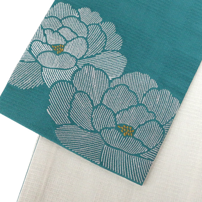 kimono cafe（キモノカフェ） 半巾帯 牡丹 刺繍 半幅帯 浴衣帯 細帯