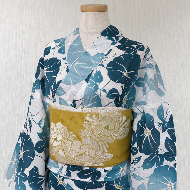 kimono cafe（キモノカフェ） 半巾帯 牡丹 刺繍 半幅帯 浴衣帯 細帯