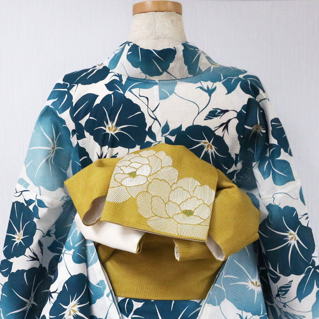 kimono cafe（キモノカフェ） 半巾帯 牡丹 刺繍 半幅帯 浴衣帯 細帯