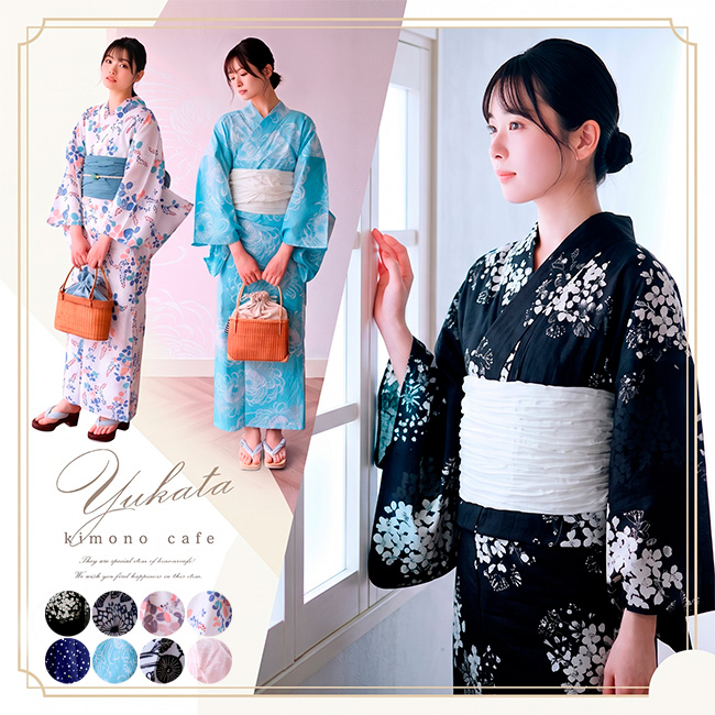 kimono cafe（キモノカフェ） レディース 浴衣+帯 2点セット しわ