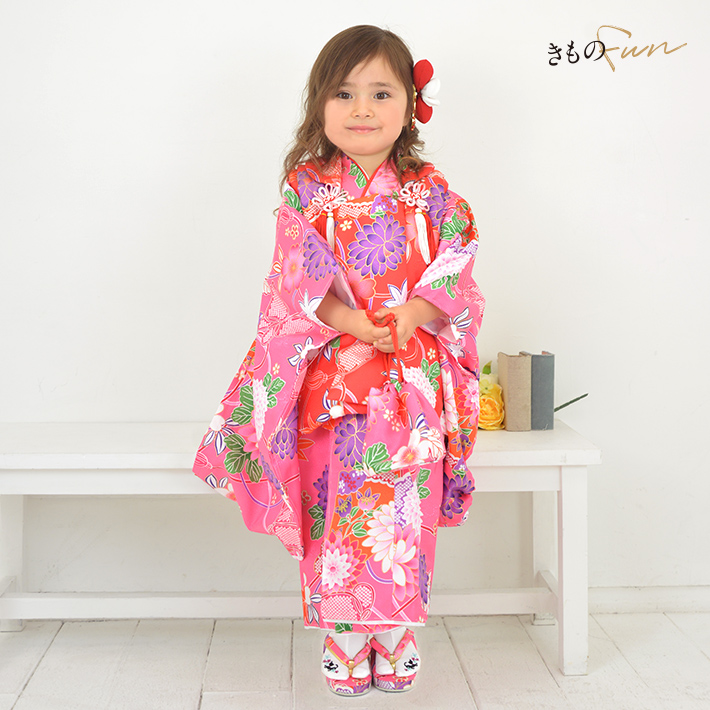 七五三 3歳 女の子 着物 被布 フルセット セット 販売 購入 被布セット 安い 衣装 草履 髪飾り 巾着 足袋 ピンク 紫 赤 オレンジ | ブランド登録なし | 10