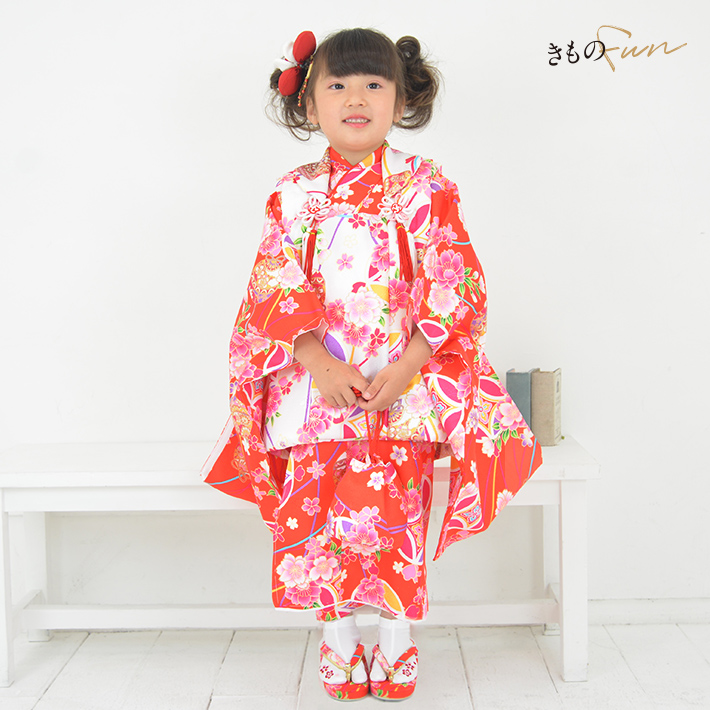 七五三 3歳 女の子 着物 被布 フルセット セット 販売 購入 被布セット 安い 衣装 草履 髪飾り 巾着 足袋 ピンク 紫 赤 オレンジ | ブランド登録なし | 02