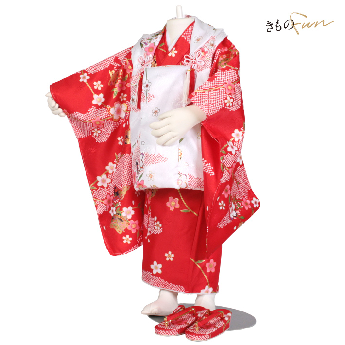 七五三 3歳 女の子 着物 被布 フルセット セット 販売 購入 被布セット 安い 衣装 草履 髪飾り 巾着 足袋 ピンク 紫 赤 オレンジ | ブランド登録なし | 08