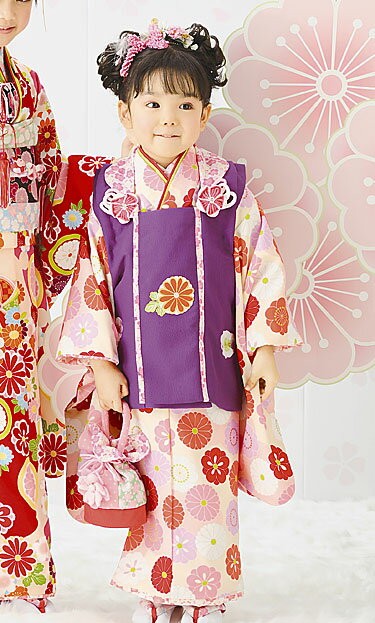 レンタル落ち販売】着物 3歳 被布 女の子 被布セット レトロ 花柄 式部