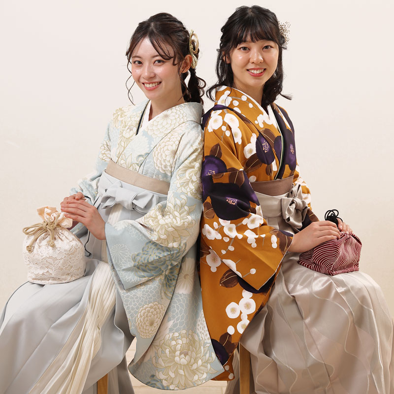 二尺袖袴セット きもの袴セット 4点セット しとやか菊模様 水色 卒業袴