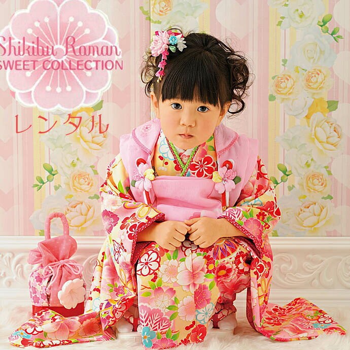 ３歳　七五三　女の子　お着物セット　大正ロマン風　ハイカラ こども 着物 七五三 赤 レンタル 女の子 753 3歳 モダン レトロ