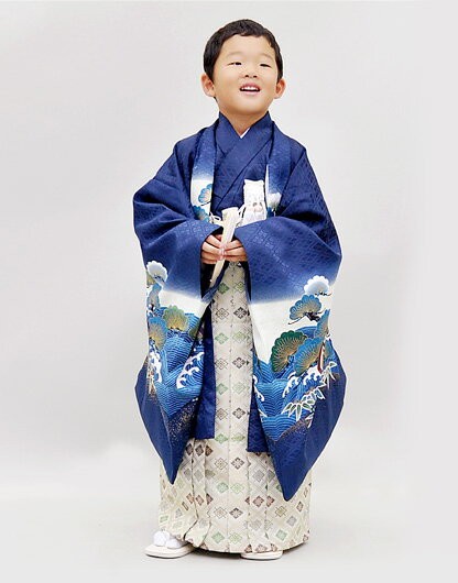 七五三 男の子 レンタル 5歳 羽織袴 フルセット 青色 着物セット 紺色