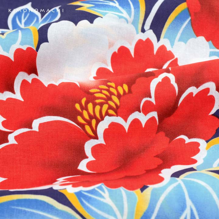 KIMONOMACHI 京都きもの町オリジナル浴衣単品「紺色牡丹」フリーサイズ