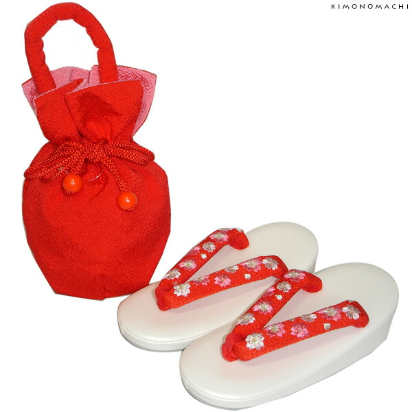 Prices down2）七五三 女の子 巾着 草履 草履バッグセット「赤色