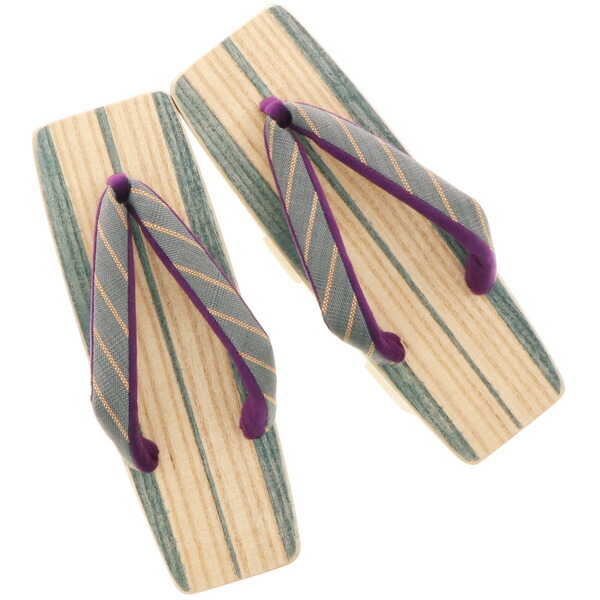 下駄 レディース 「三味型 藍染 二枚歯下駄 墨色ベージュ×紫」 日本製 桐下駄 女性下駄 女下駄 【メール便不可】