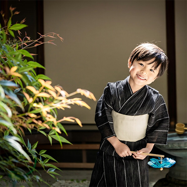 浴衣 子供 男 浴衣セット 男の子 2点セット 綿 黒 紺 グレー し