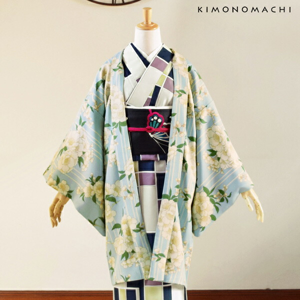 KIMONOMACHI 羽織 単品 オリジナル 「桜 水色」ポリエステル 洗える