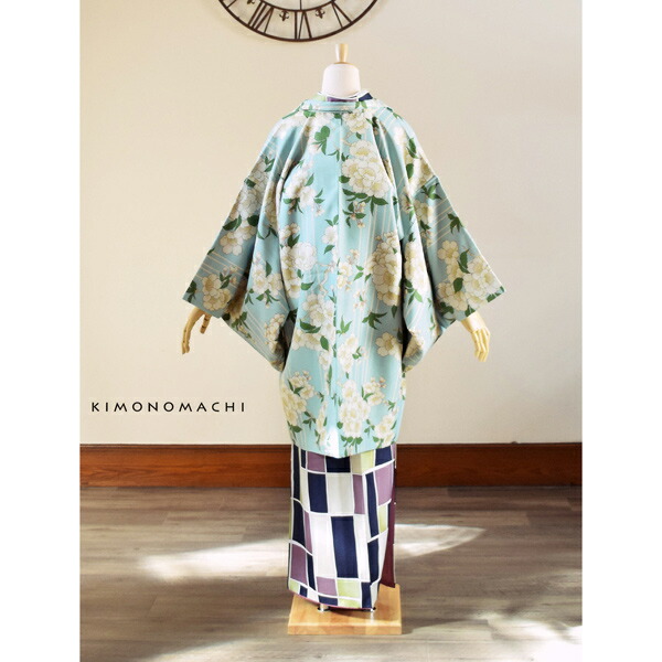 羽織 単品 KIMONOMACHI オリジナル 「桜 水色」ポリエステル 洗える羽織 きもの福袋から飛び出したオリジナル羽織 京都きもの町オリジナル カジュアル着物【メール便不可】