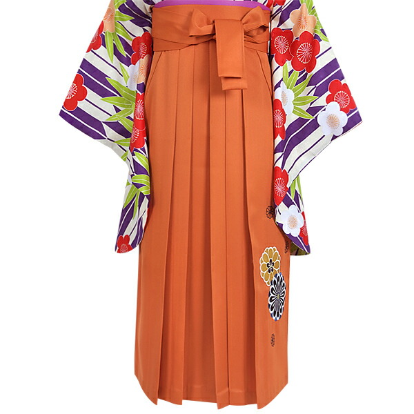 【Prices down】袴 単品 「橙　菊の刺繍　S/M/L/ LL　小さいサイズ 大きいサイズ」 卒業式 袴 レディース 行燈袴 女性用袴単品 【メール便不可】ss2112hkm10