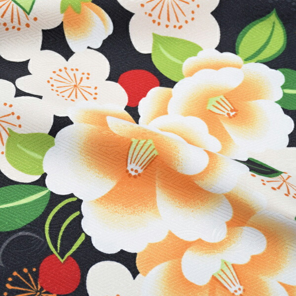 袴 セット 卒業式 女性 3点セット 「二尺袖:黒色 椿と梅+袴:エンジぼかし 桜の刺繍+袴下帯:赤・緑・黄色・ピンク」 レディース 袴セット 二尺袖着物セット 着物 卒業 二尺袖 袴 【メール便不可】