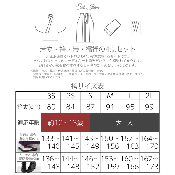 袴セット ジュニア 小学生 女の子 「矢羽 赤×白+紺・紫×白+緑・赤×黒+黒・緑×ベージュ+紫 全4パターン」