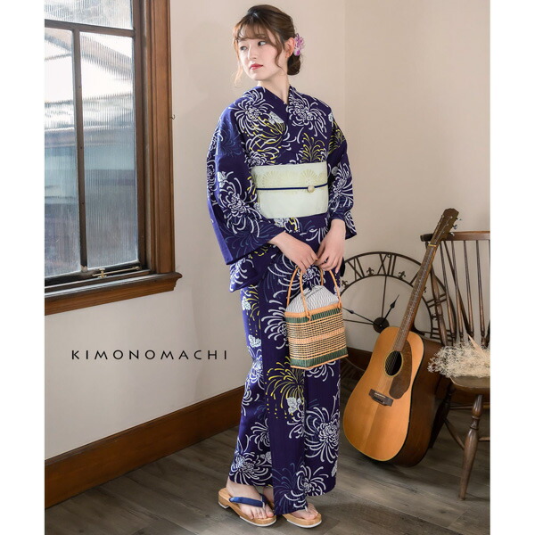 KIMONOMACHI 浴衣 レディース レトロ セット 3点セット 浴衣+帯+