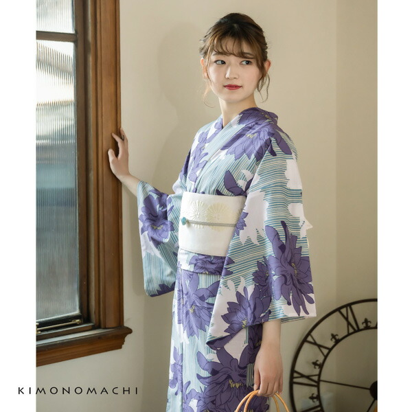 KIMONOMACHI 浴衣 レディース レトロ セット 3点セット 浴衣+帯+刺繍