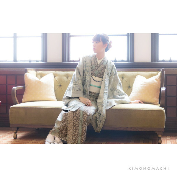 KIMONOMACHI 洗える着物 袷着物単品 「縞更紗 水色」 オリジナル