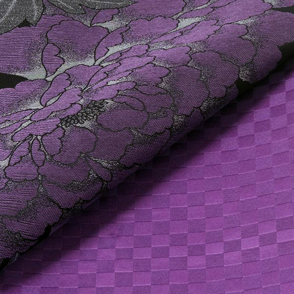中古品)振袖 帯 振袖用袋帯 「黒紫 大輪の牡丹」 仕立て上がり 振袖用