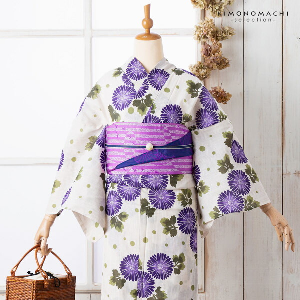 浴衣 綿紅梅 手縫い浴衣 高級浴衣 YUKATA 紫 菊の花