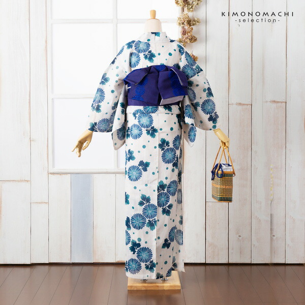 新品　女性　浴衣　菊柄　青　プレタ　仕立て上がり　トールサイズ　LL 紅梅生地 浴衣 レディース 単品 お仕立て上がり浴衣 プレタ「花子倶楽部