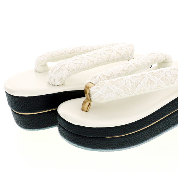 振袖 草履 成人式 レディース 振袖用草履 「レース、白×黒」 Fサイズ(M