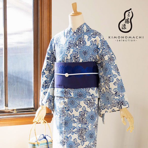 三勝 浴衣 単品 お仕立て上がり浴衣単品 「生成り色地 菊牡丹