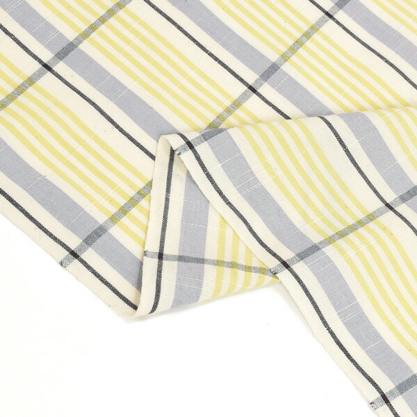 伊勢木綿 洗える着物 反物 「重ね格子 白地、薄紫×鶸色」 未仕立て