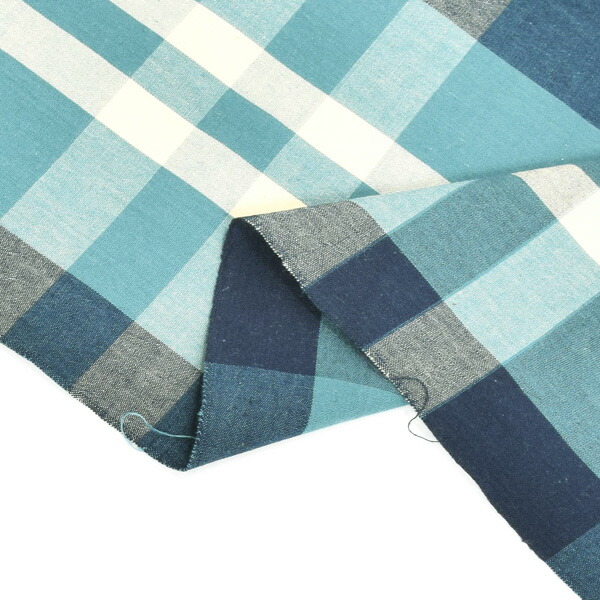 伊勢木綿 洗える着物 単品 「重ね格子 紺藍×生成り色（夜風）」 お