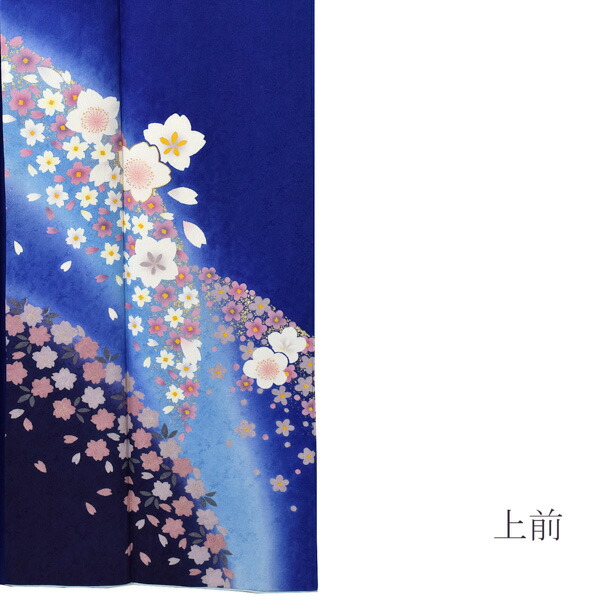 中古品)仕立て上がり 振袖「瑠璃色 桜」貸衣装処分 レンタル処分