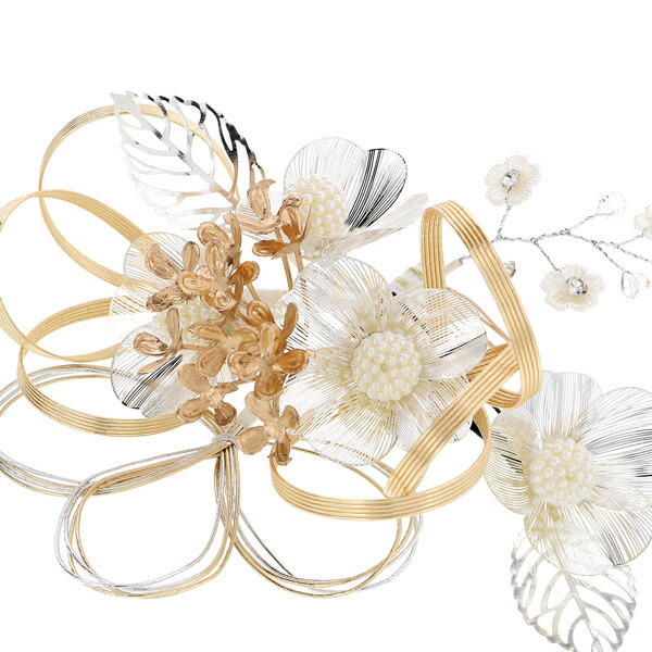 成人式 髪飾り コームとUピン 2点セット 「花ごころ ブロンズゴールド