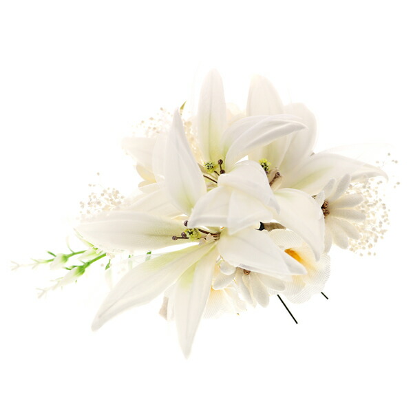 成人式 髪飾り コームとUピン 2点セット「ホワイトリリー FD-689-1W