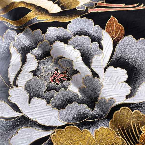未仕立て 振袖 22点セット「桂由美 深緑 牡丹に流水と鶴」仮絵羽