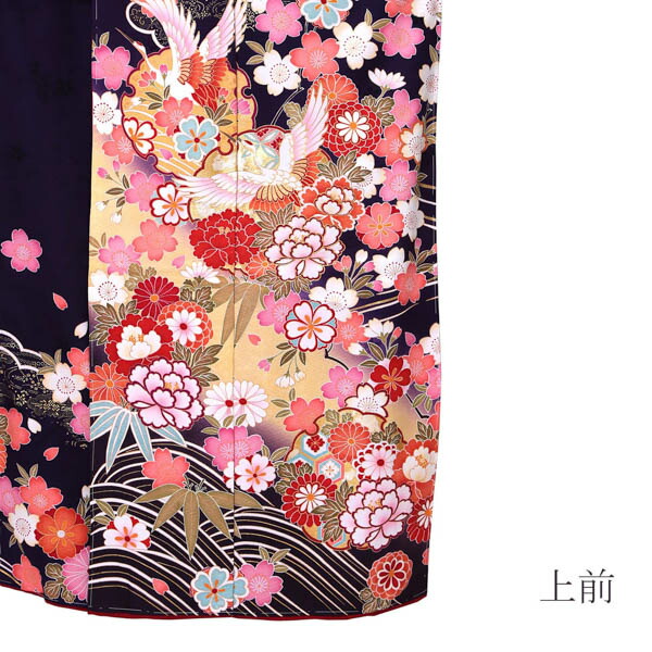 未仕立て 振袖 単品 「濃紫色 鶴に雪輪」 仮絵羽 振り袖 正絹