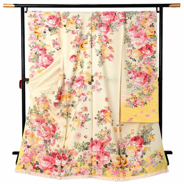 未仕立て 振袖 単品 リズリサ LIZ LISA 「クリーム色 ローズ