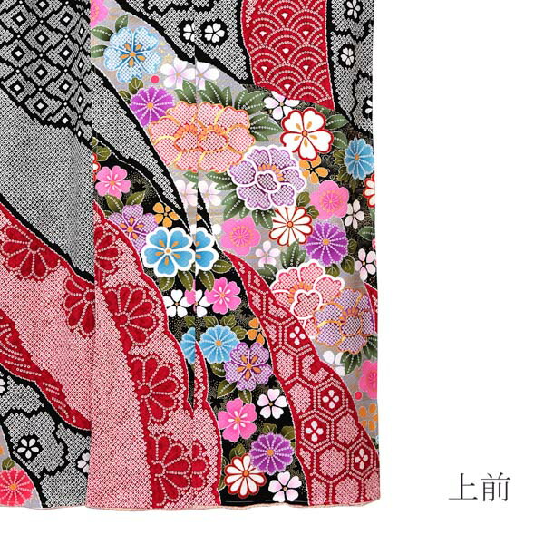 未仕立て 振袖 単品 「黒地　疋田、雪芝取りに牡丹」 仮絵羽 振り袖 正絹 着物 レディース 成人式 結婚式 結納 パーティー 晴れ着 (メール便不可)の画像