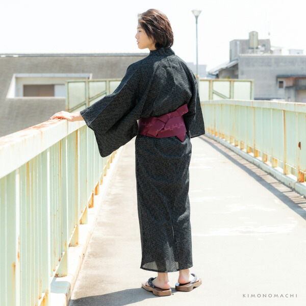 浴衣 セット メンズ 男性用浴衣セット 浴衣5点セット(浴衣+角帯+下駄+巾着+腰紐) 「楊柳浴衣 黒色破れ細格子 ベージュ破れ細格子 全2柄」