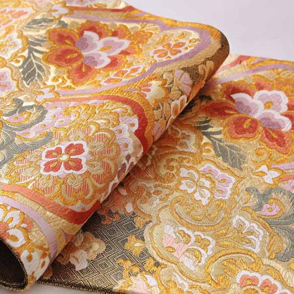 m614＊新品 仮絵羽 未仕立て JROSSO 桜 梅 紅葉 金駒刺繍 振袖単品 未仕立て 振袖 22点セット「サーモンピンク 毬と梅に楓」仮絵羽