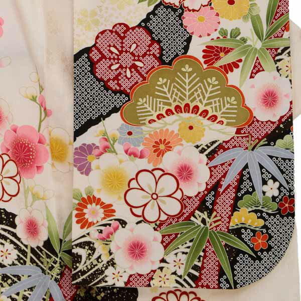 未仕立て 振袖 22点セット「白 道長取り松牡丹」仮絵羽 振り袖 正絹 着物 ブランド振袖 成人式 結婚式 結納 パーティー 晴れ着 【メール便不可】