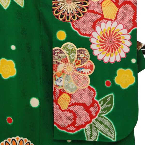 未仕立て 振袖 22点セット「緑 紅椿に菊梅」仮絵羽 振り袖 正絹 着物 ブランド振袖 成人式 結婚式 結納 パーティー 晴れ着 【メール便不可】