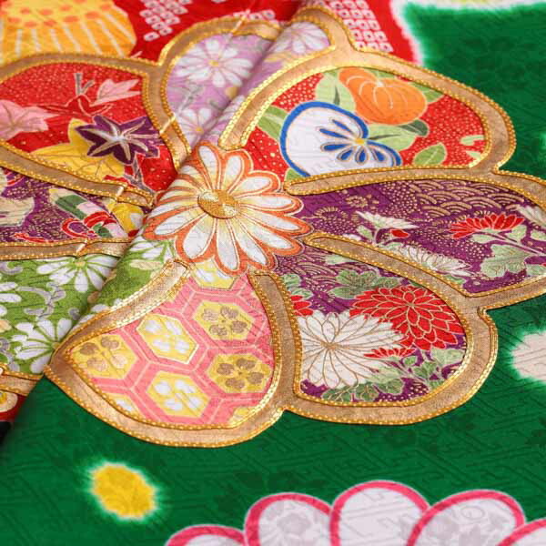 未仕立て 振袖 22点セット「緑 紅椿に菊梅」仮絵羽 振り袖 正絹 着物 ブランド振袖 成人式 結婚式 結納 パーティー 晴れ着 【メール便不可】