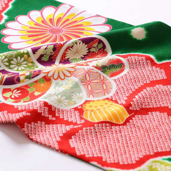 未仕立て 振袖 22点セット「緑 紅椿に菊梅」仮絵羽 振り袖 正絹 着物 ブランド振袖 成人式 結婚式 結納 パーティー 晴れ着 【メール便不可】