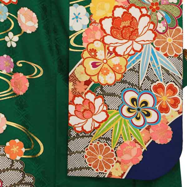未仕立て 振袖 22点セット「緑 流水に菊梅桜牡丹笹」仮絵羽 振り袖 正絹 着物 ブランド振袖 成人式 結婚式 結納 パーティー 晴れ着 【メール便不可】