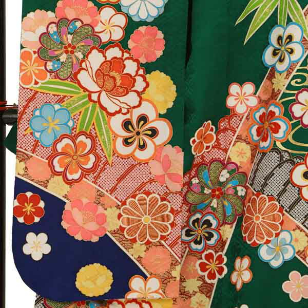 未仕立て 振袖 22点セット「緑 流水に菊梅桜牡丹笹」仮絵羽 振り袖 正絹 着物 ブランド振袖 成人式 結婚式 結納 パーティー 晴れ着 【メール便不可】