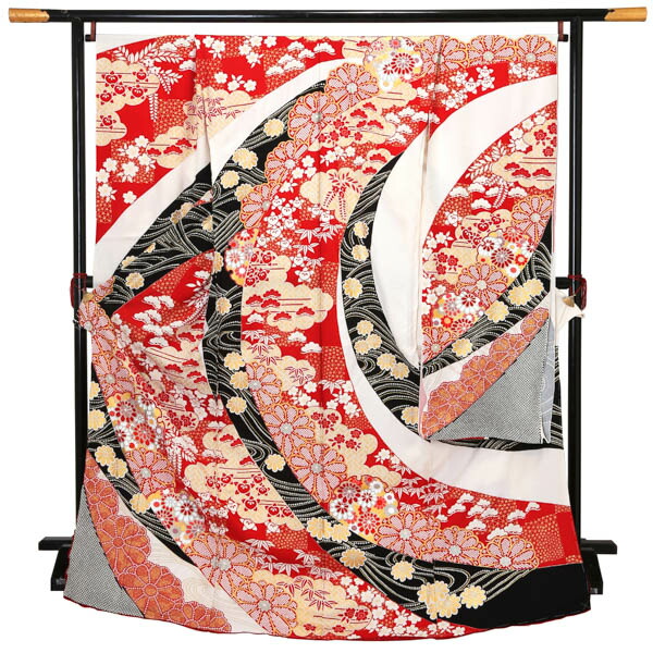 期間限定キャンペーン 未仕立て 振袖 単品「芥子色×えび茶色 熨斗に枝桜」日本製 仮絵 着物・浴衣