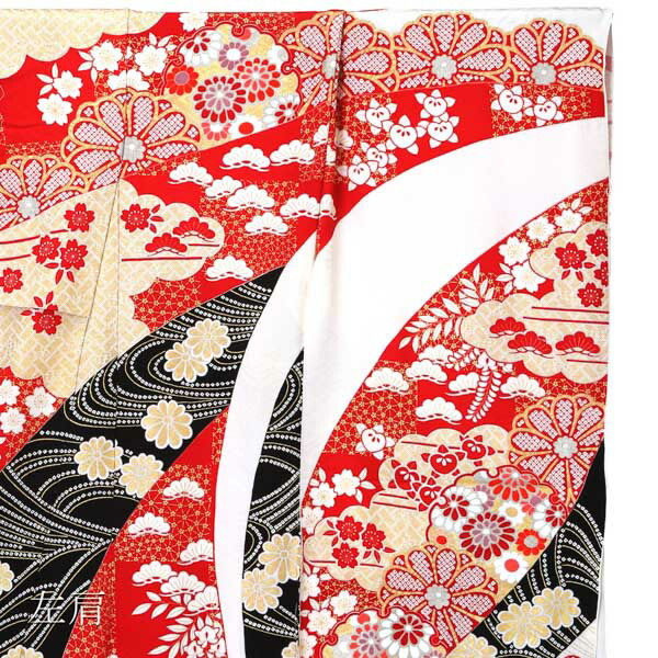 未仕立て 振袖 単品「象牙色地　熨斗取りに菊」日本製 仮絵羽 振り袖 正絹 着物 レディース 成人式 結婚式 結納 パーティー 晴れ着(メール便不可)_2
