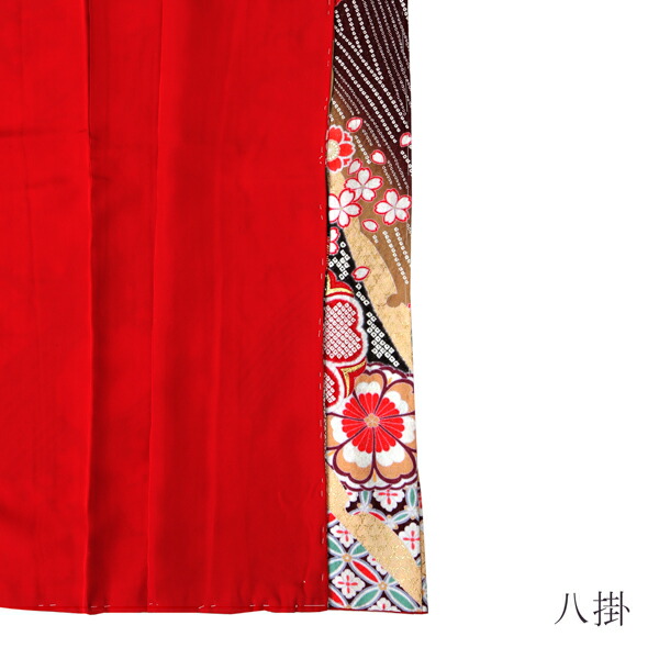 未仕立て 振袖 単品「暗紫色 雪芝取りに花紋」日本製 仮絵羽 振り袖