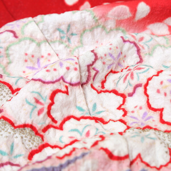 未仕立て 振袖 単品「赤紅色　笠松取り、桜」日本製 仮絵羽 振り袖 正絹 着物 レディース 成人式 結婚式 結納 パーティー 晴れ着(メール便不可)_6